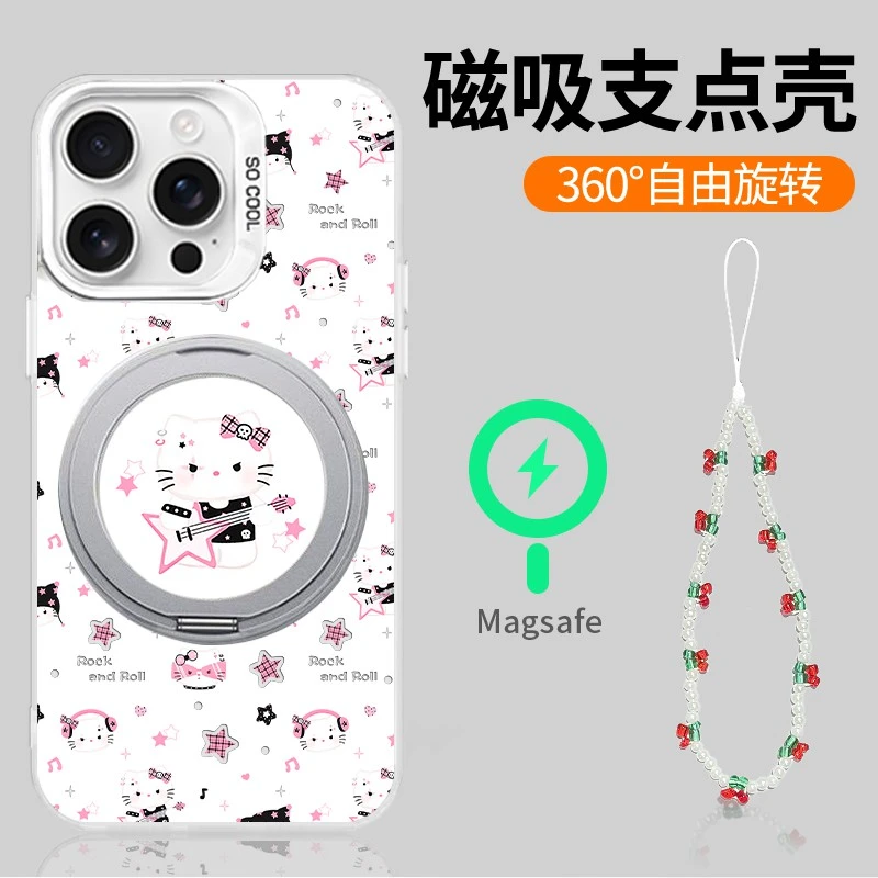 满屏凯蒂适用苹果16Pro华为mate60小米OPPO二合一旋转支架手机壳