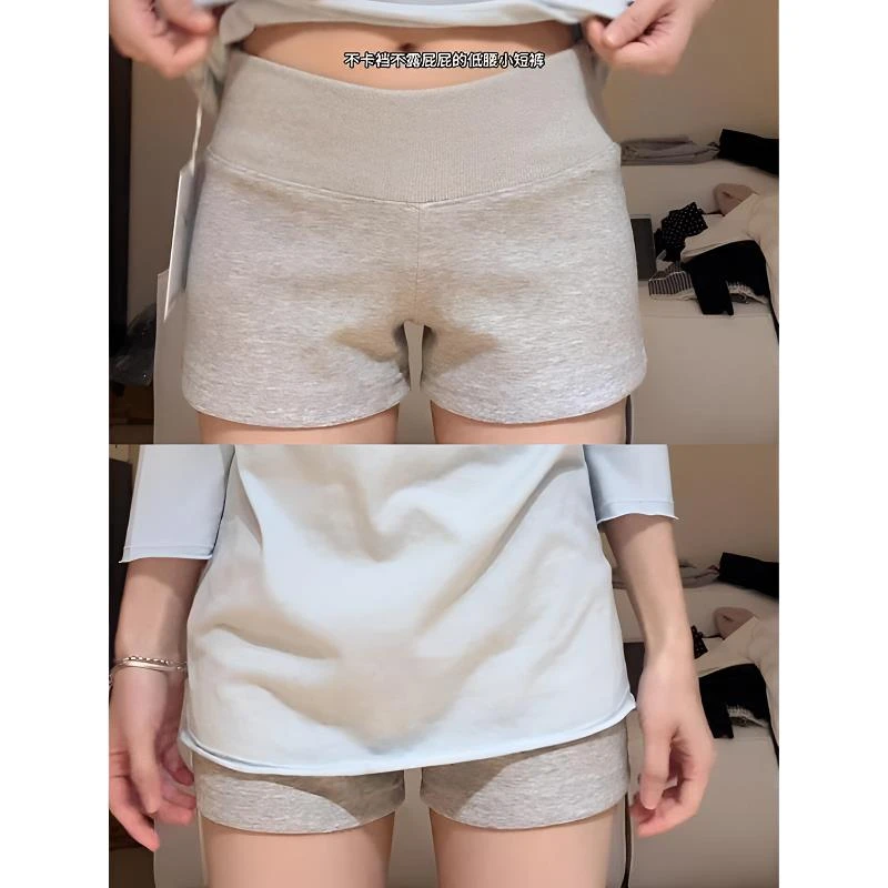 雪千羽灰色休闲运动短裤女2025新款夏薄辣妹高腰a字显瘦阔腿热裤