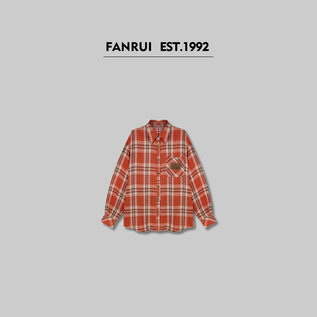 FANRUI/泛芮「榛果红茶」100棉格纹百搭设计感衬衫外套XL15425