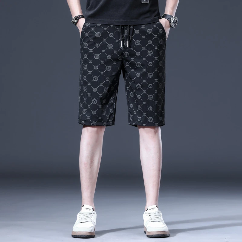 符腾野堡马夏季男薄款潮流休闲百搭印花时尚气质沙滩冰丝短裤新款