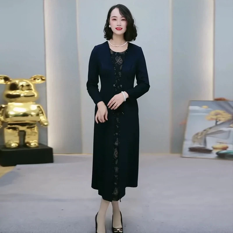 B711 新款时尚修身显瘦连衣裙气质百搭复古假两件连衣裙