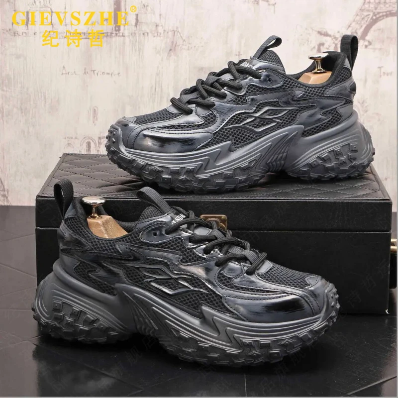 纪诗哲网面男鞋拼色增高休闲鞋厚底做旧老爹鞋百搭新款透气潮流鞋