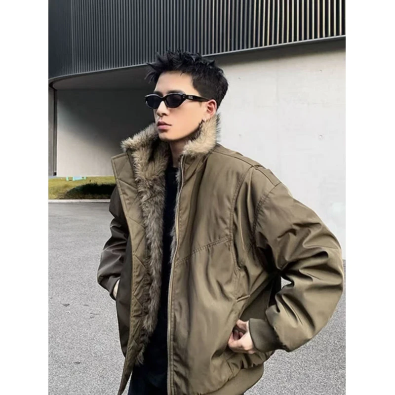 美式复古座山雕毛领结构棉服男女冬季加厚宽松百搭飞行夹克外套潮