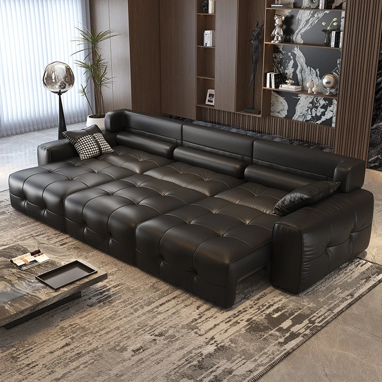 电动功能沙发可躺可睡客厅2025新款三人位智能可调节伸缩真皮沙发