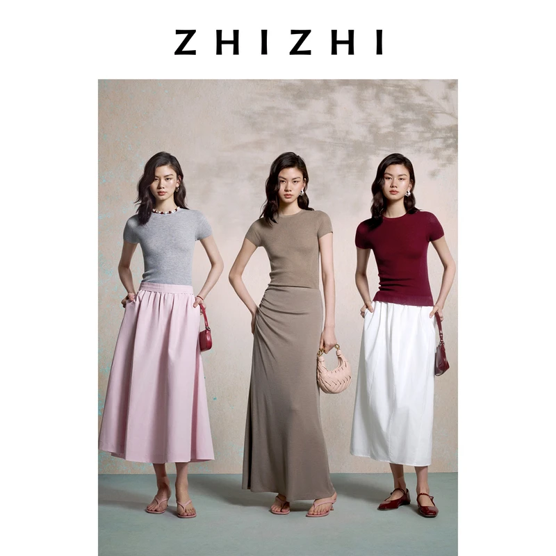 致知 望湘人 圆领短袖针织衫百搭25年早秋新款简约ZZ2EAKZN041