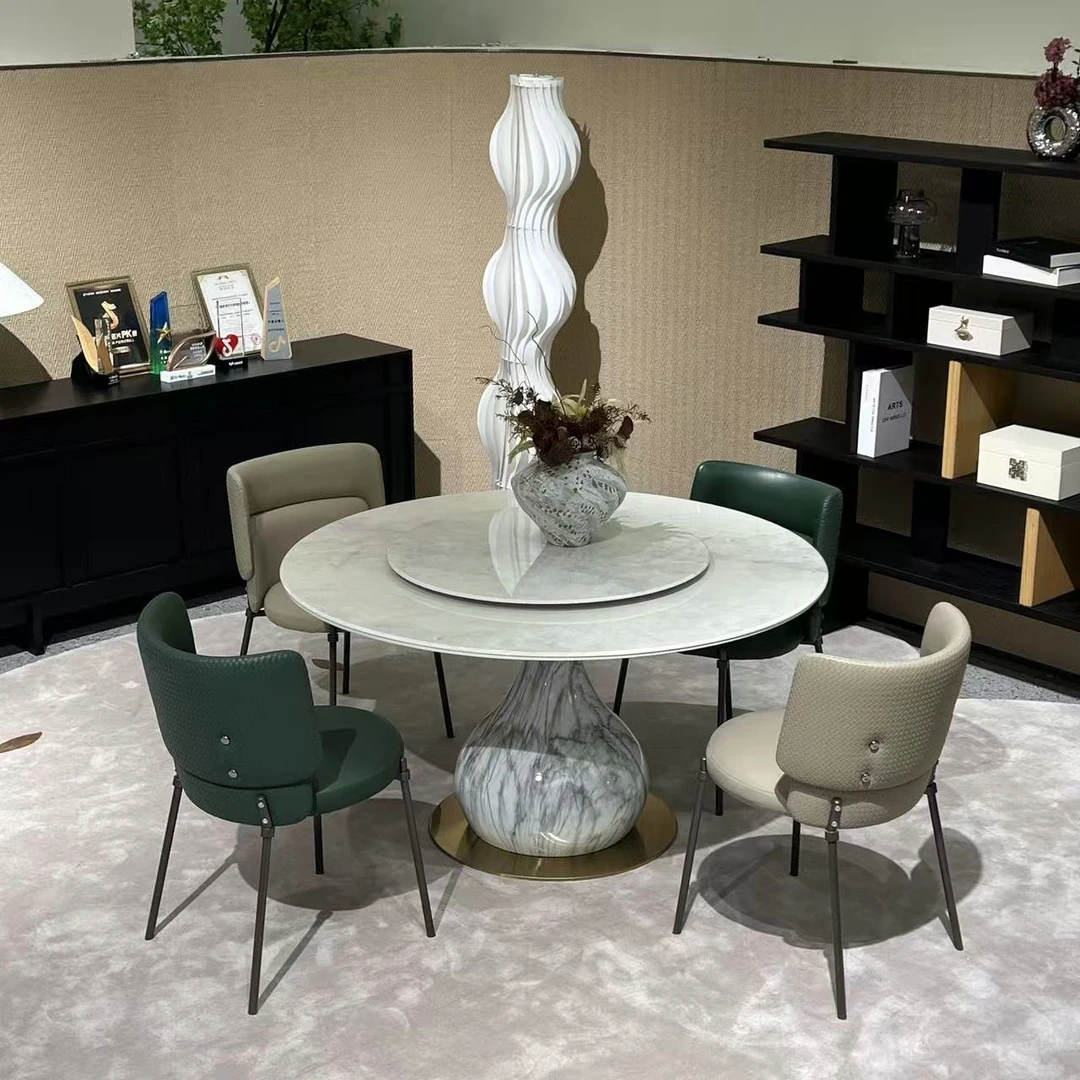 【春哥严选】意式极简冰花白玉大理石餐桌现代轻奢高级感圆餐桌ZSZY