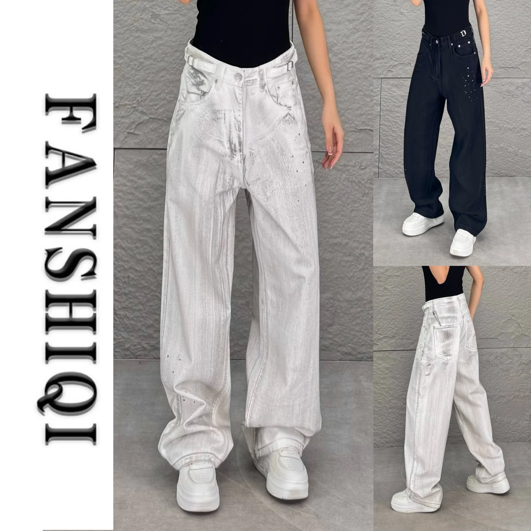 2025秋季男士新款泼墨涂鸦设计直筒牛仔裤潮流时尚复古牛仔裤K11