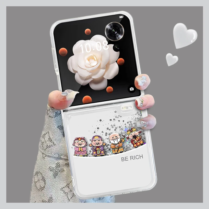 适用荣耀magicvflip手机壳弯弯财神折叠流沙壳全包保护套