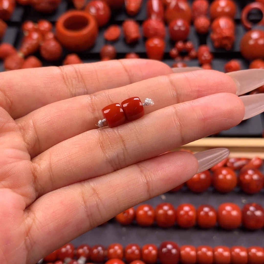 未镶嵌直切对珠6.8mm南红玛瑙