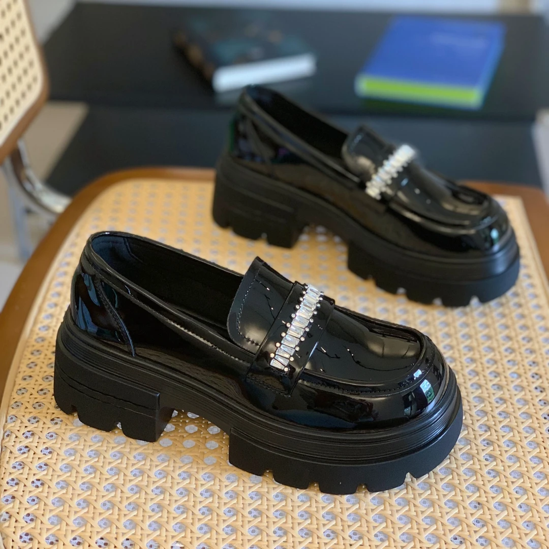 小个子增高6CM漆皮乐福鞋粗跟圆头复古英伦风小皮鞋2025秋季新款