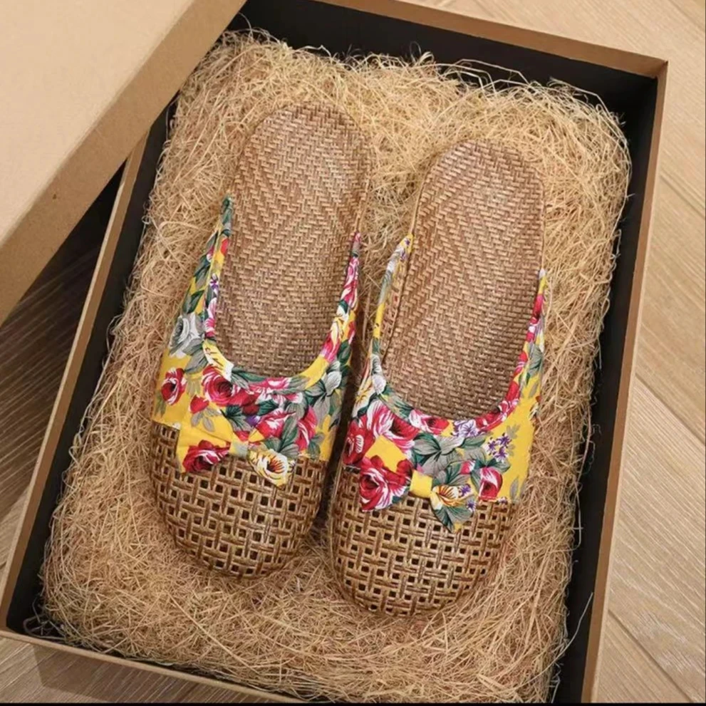 TX25夏季手工编织室内家用防滑包头藤草拖鞋藤编