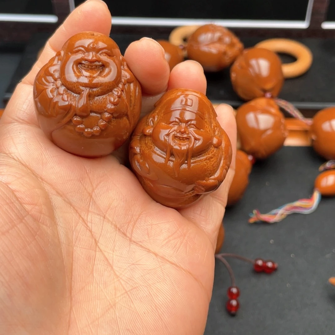 把件橄榄核财迷一对