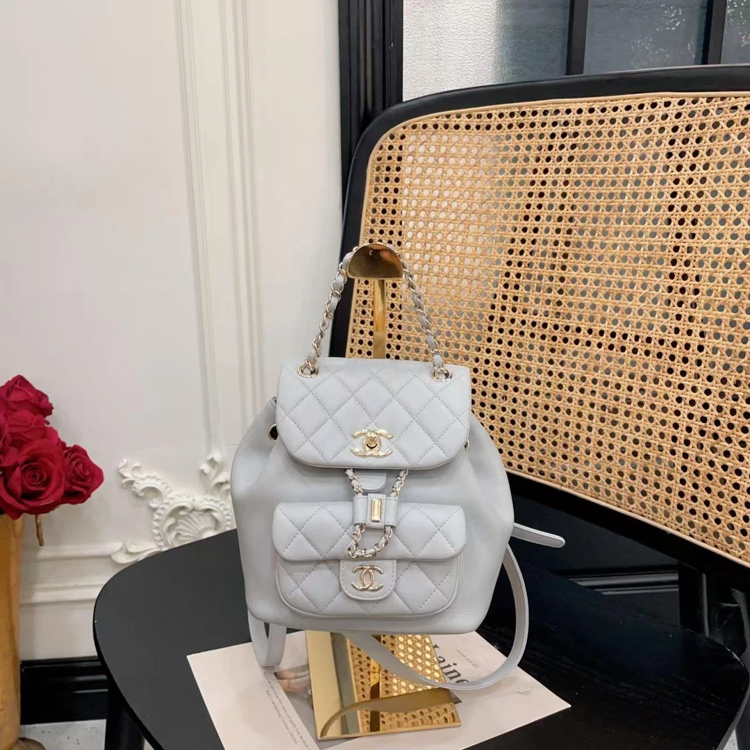 95新 Chanel/香奈儿 CD丨24k duma小号双肩包灰金/29492494