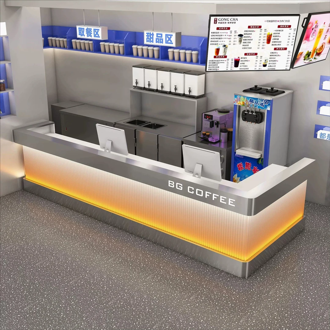 咖啡奶茶店酒吧健身房台球厅不锈钢定制收银台接待前台