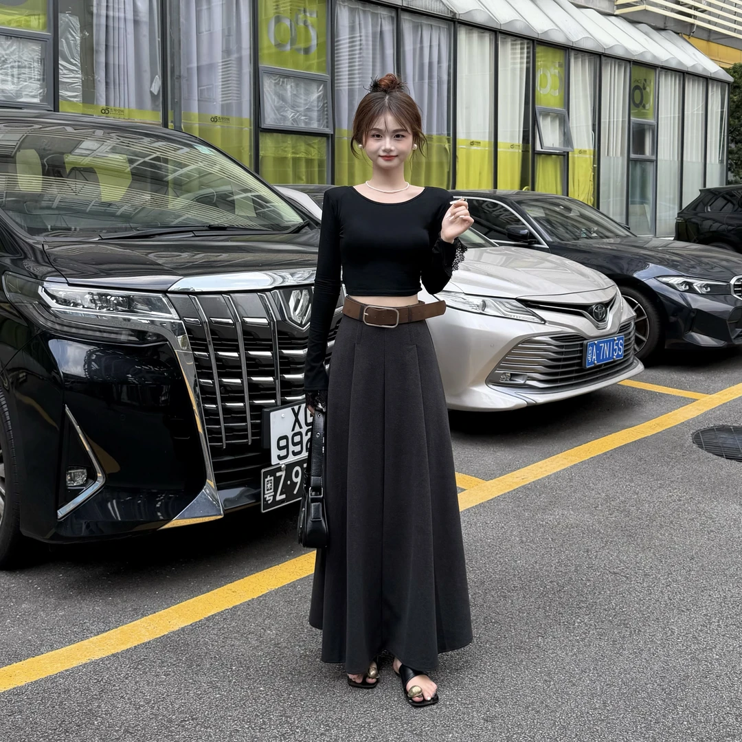 【大琳推荐】秋冬新款气质压褶设计感A版半身裙