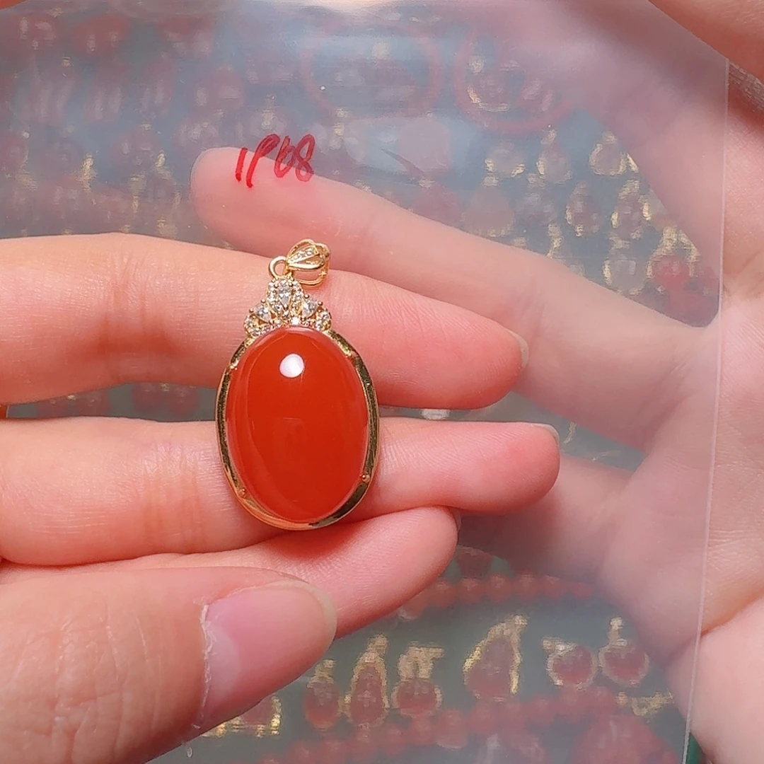 南红玛瑙银S925镶嵌吊坠