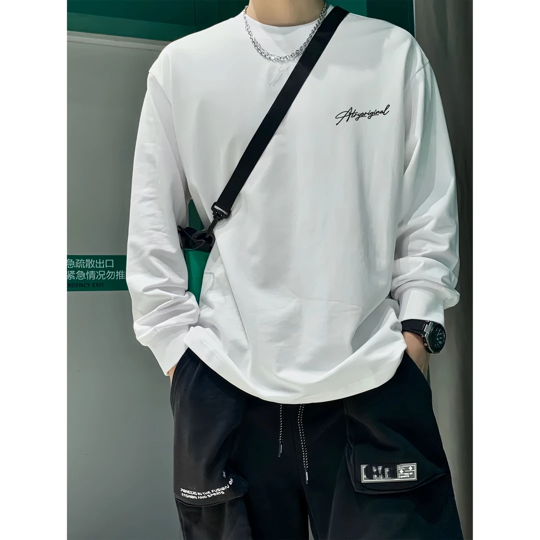 正肩重磅长袖t恤男纯棉美式高街潮牌痞帅炸街春秋内搭潮流打底衫