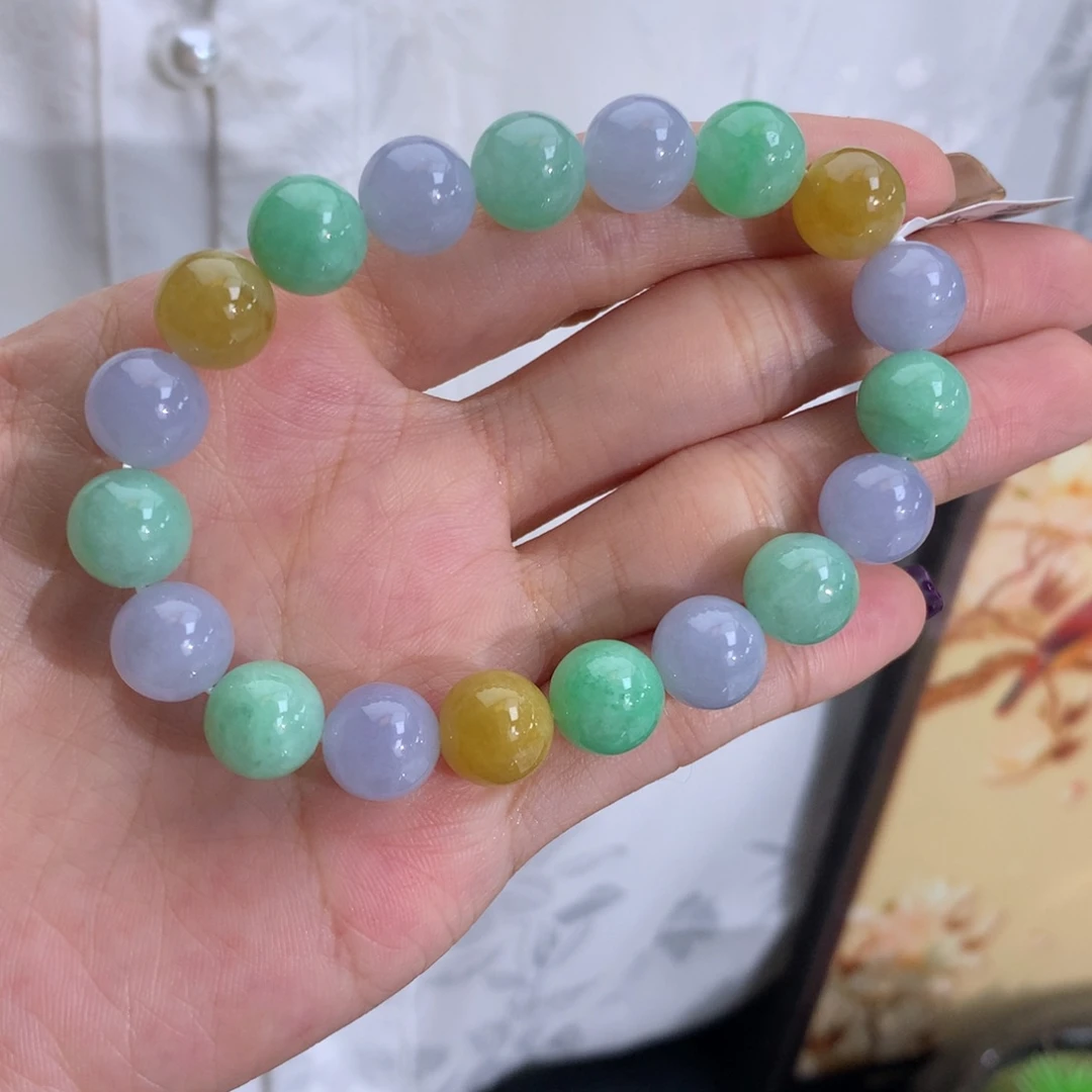 翡翠未镶嵌手串卡10胶润紫绿黄手串