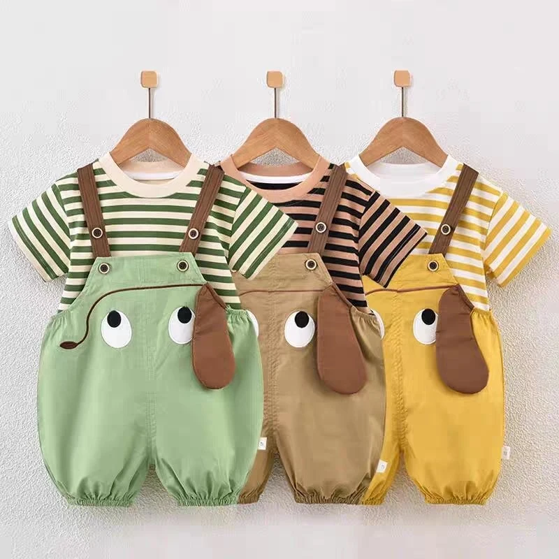 男宝宝夏装背带裤套装2025新款婴儿童装洋气男童夏季短袖两件套潮