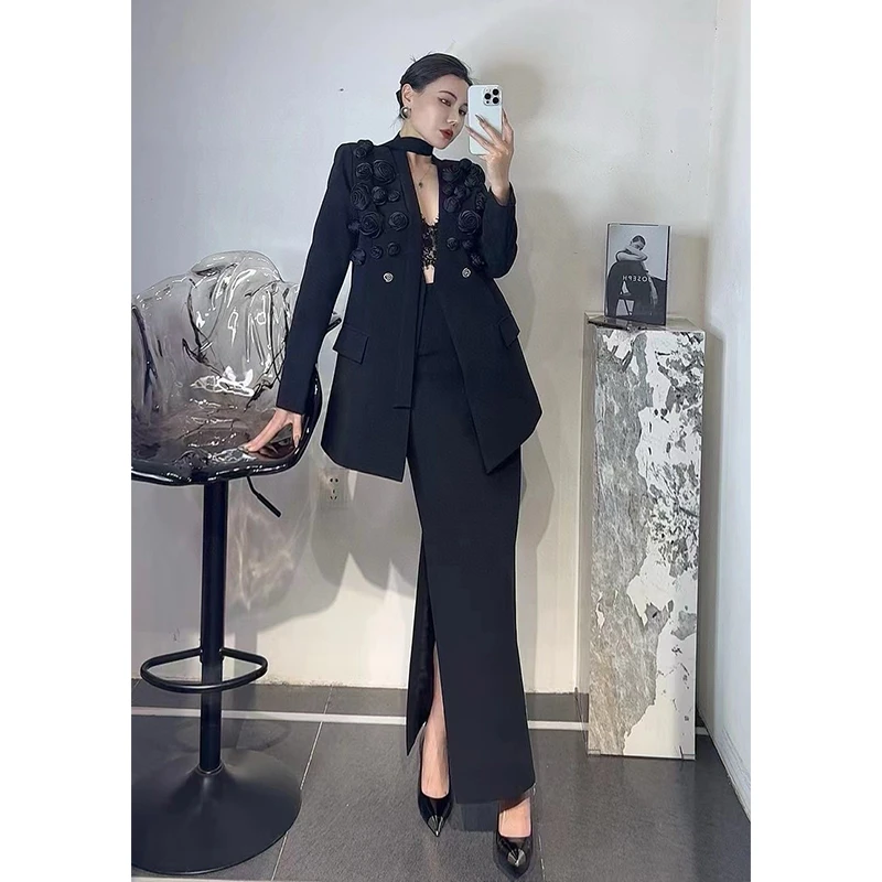 女总裁高端职业装订花名媛时尚西装套裙白色高贵气质参加宴会裙女