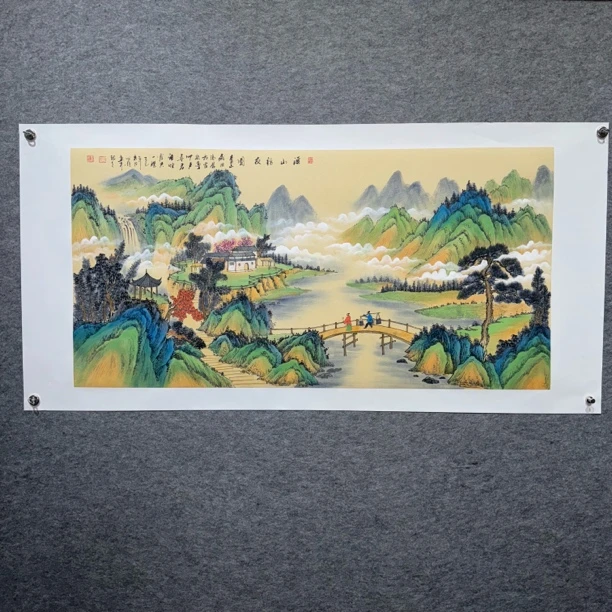 明锐【溪山访友图】140×70精品仿古手绘送托底带合影视频收藏证书