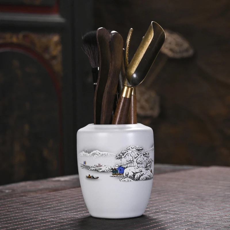 汝窑陶瓷六君子开片蝉翼黑檀木配件茶道零配功夫茶具茶艺摆件