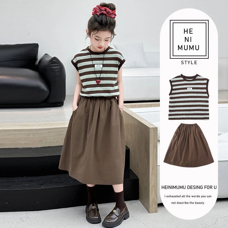 温年女童时尚套装洋气时髦裙子2025新款儿童纯棉短袖女大童夏季半