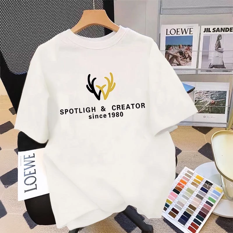 鹿角 2025年新款男女同款情侣夏季棉T恤夏季宽松百搭圆领短袖