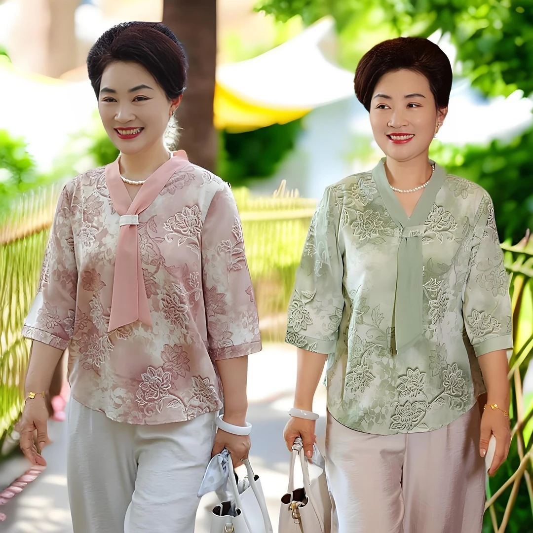 中老年妈妈装夏新款40至50岁60新中式民族风高档中年女装短袖套装