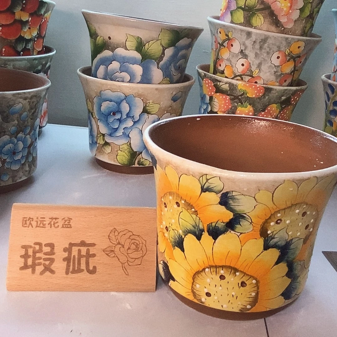 花盆紫砂红陶手绘花盆