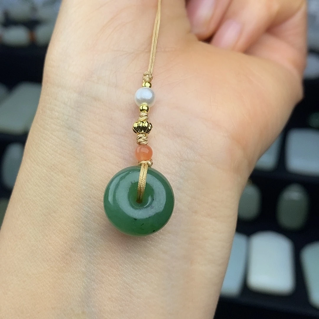 和田玉（碧玉）未镶嵌吊坠(不含链)平安扣手机挂