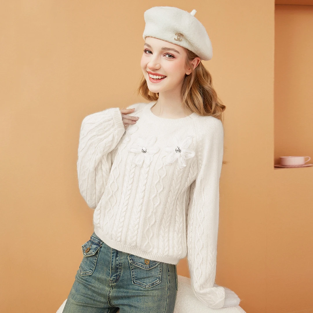 巨好看的小个子设计感立体花朵加厚毛衣毛针织衫上衣2025秋冬新款