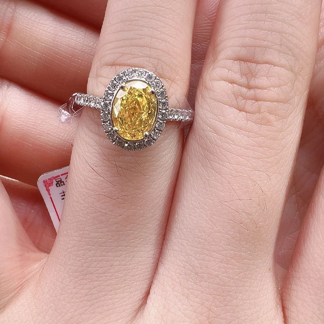 18K金镶嵌实验室培育钻石13圈黄钻椭圆围镶