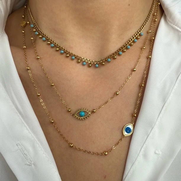 不锈钢项链 发3个【2项链+1手链】双层眼睛款不易变色项链1023