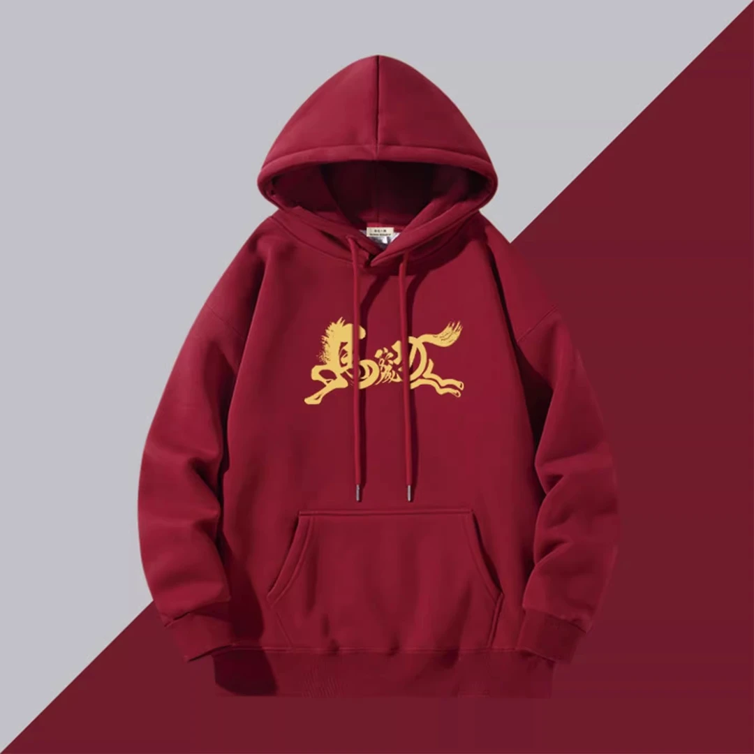 仓石一树潮牌马到成功红色卫衣男2025新款时尚宽松百搭情侣装上衣