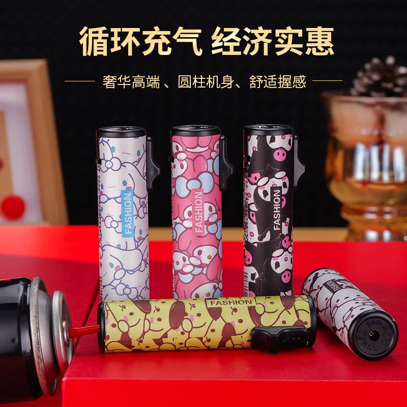 网红卡通金属圆柱式蓝焰直冲可充气打火机炫酷多彩适合送礼