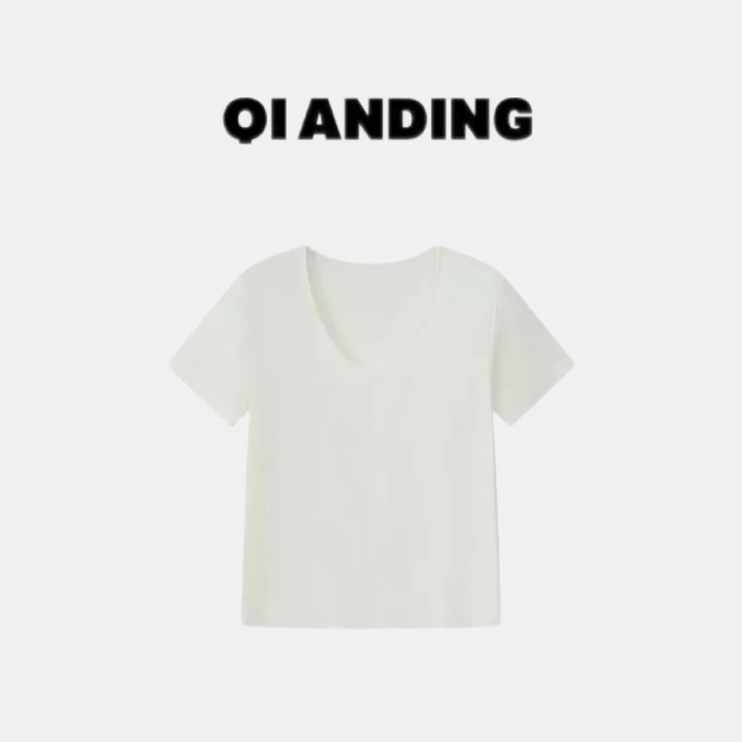 【QIANDING】 2025春夏款百搭莱赛尔绵羊毛高弹力短袖25676