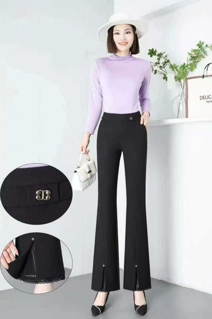 张金家百搭洋气显瘦秋款女人味修身蕾丝花边微喇裤11款