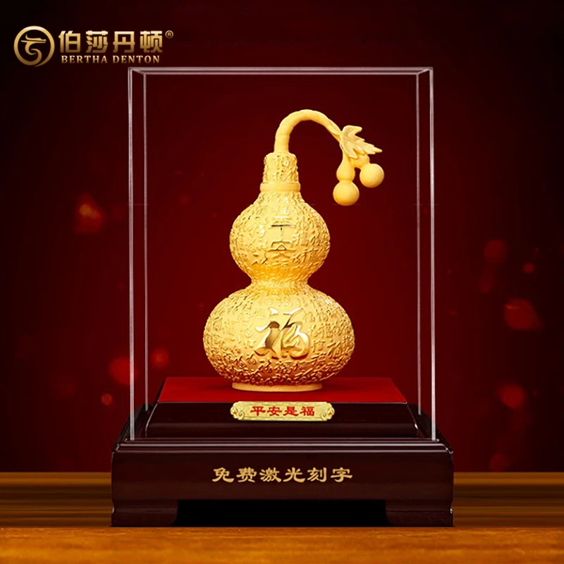 伯莎丹顿平安是福绒沙金百福葫芦摆件新房客厅装饰品酒柜装饰摆件