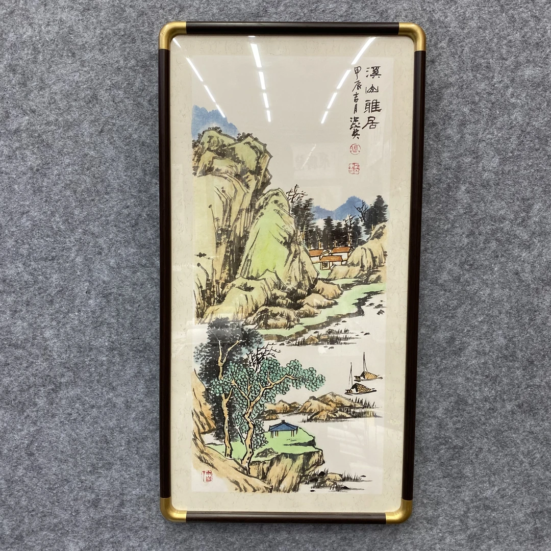 《溪山雅居》张洪宝老师手绘小写意国画实木装裱作品