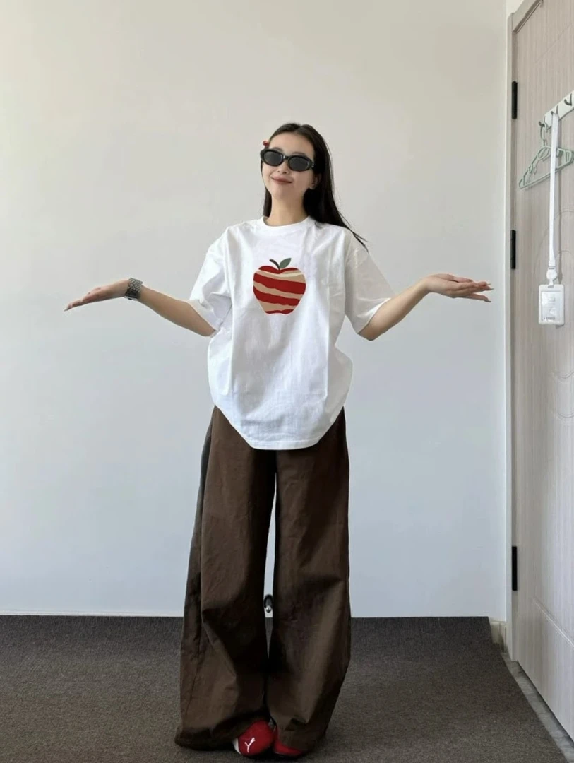 oversize上衣重磅白色纯棉短袖女t恤宽松小众夏季印花上衣服百搭