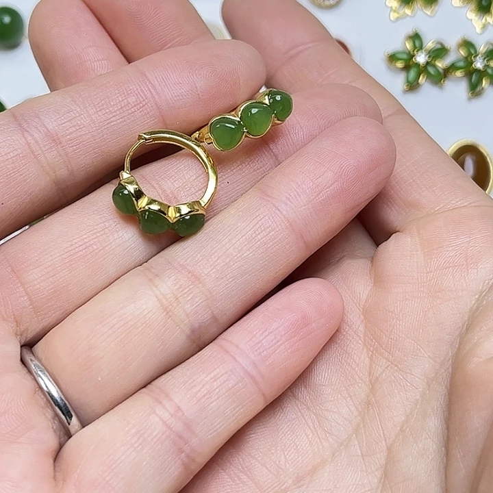 和田玉银S925镶嵌耳饰