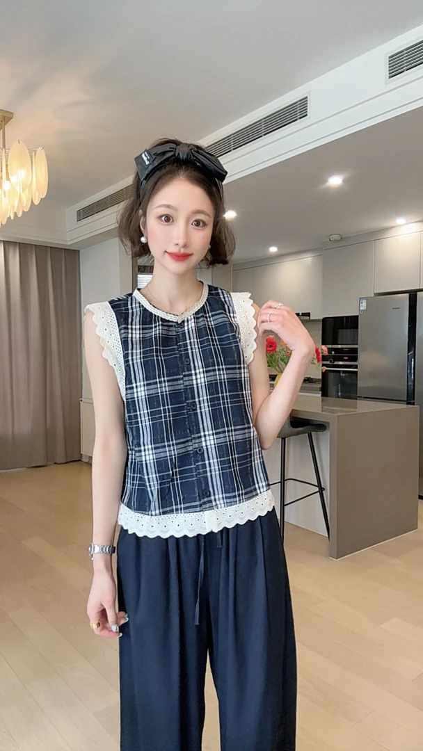 小玉推荐《纸片人》法式复古蕾丝花边无袖百搭上衣女