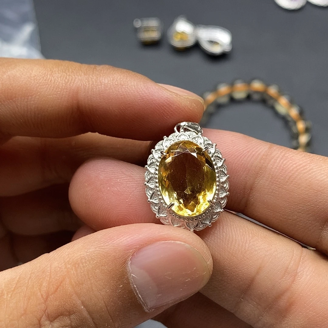 银S925镶嵌珠宝半成品水晶