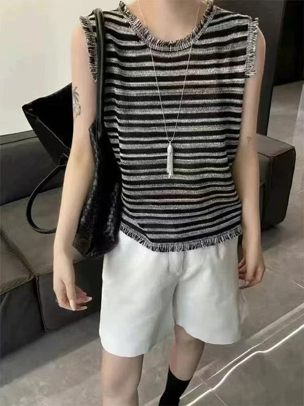 流苏小香马甲丨天丝亚麻夏季设计感流苏拉毛针织3656