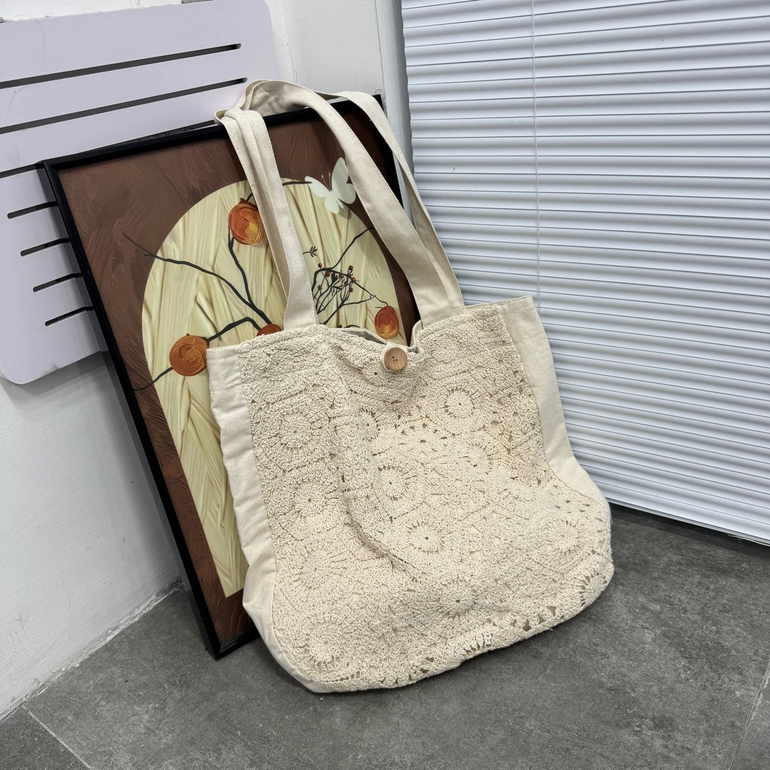 森系新中式原创大容量禅意帆布包刺绣镂空托特包法式百搭单肩包女
