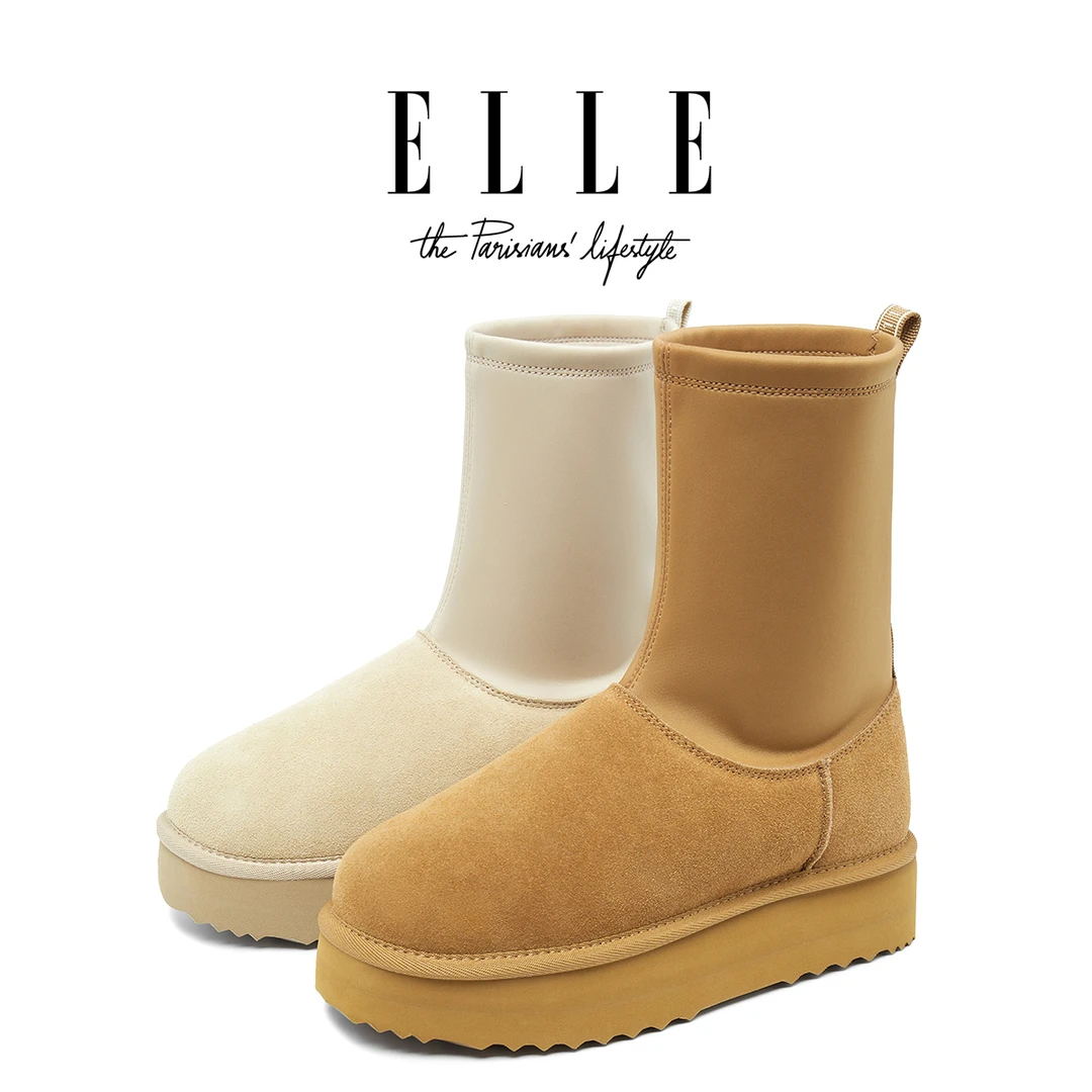 ELLE流光风厚底雪地靴女2025新款弹力袜筒迪普靴加绒保暖东北棉鞋