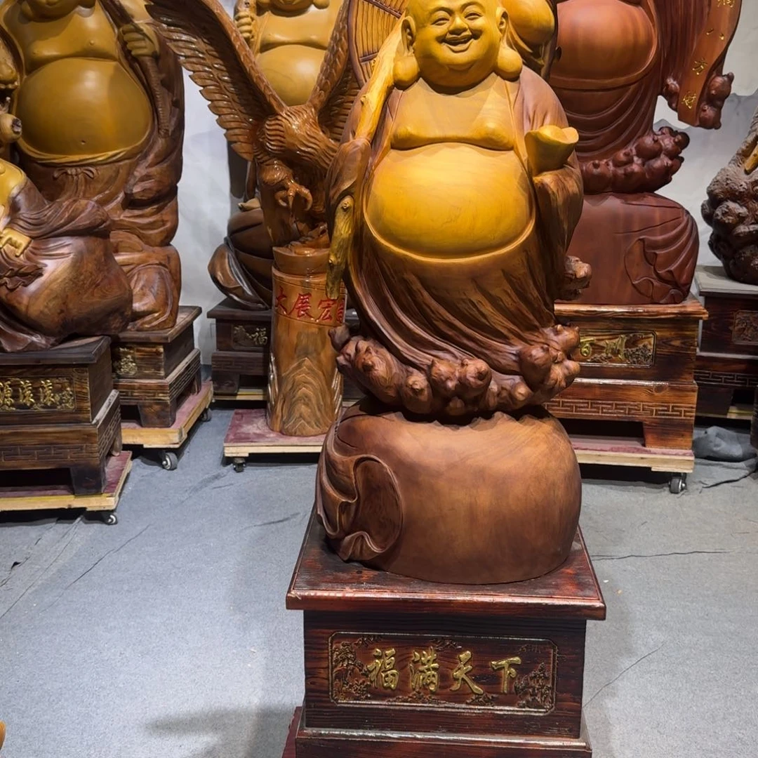 平***材香樟木香樟木弥勒佛摆件