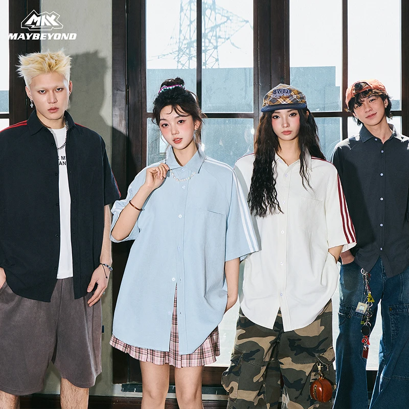 【李晨nic专属】MAYBEYOND  25SS休闲百搭时尚宽松情侣撞色短袖衬衫