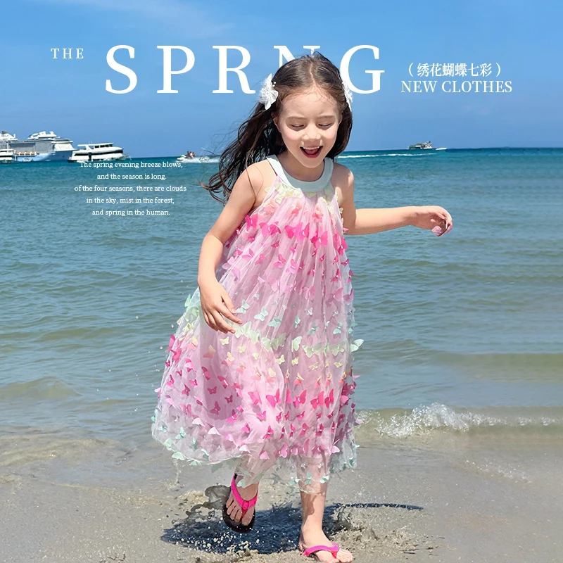 【粉色蝶海】女童连衣裙夏季新款甜美网纱碎花小蝴蝶连衣裙GBXQ291